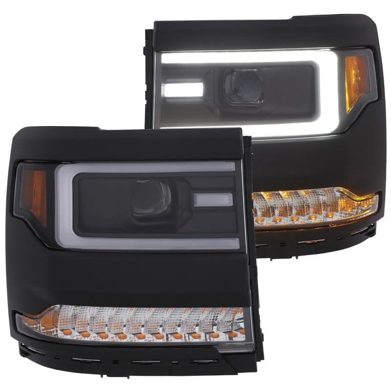 ANZO 16+ Chevy Silverado 1500 Projector Headlights Plank Style Black w/Amber/Sequential Turn Signal - anz111375
