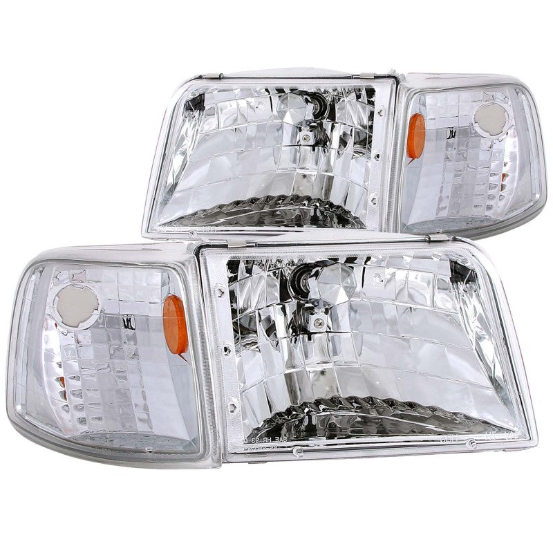 ANZO 1993-1997 Ford Ranger Crystal Headlights Chrome w/ Corner Lights 2pc - anz111119
