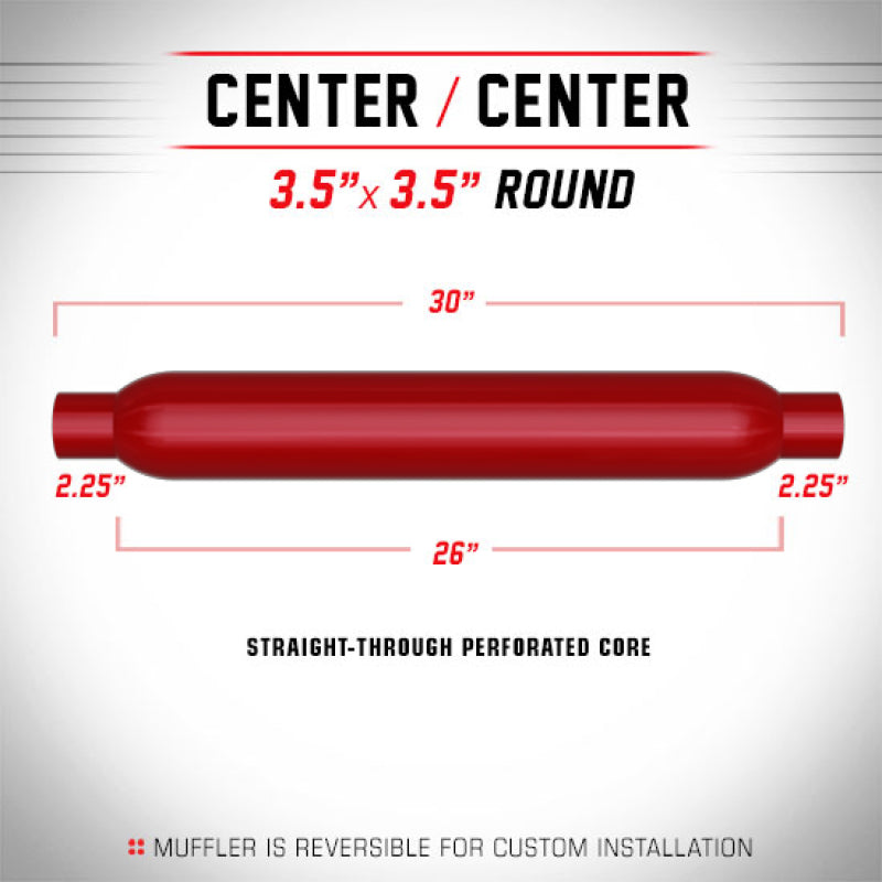 MagnaFlow Muffler Red Pack Series Glasspack 3.5in Rd 26in Body Length 2.25in/2.25in Inlet/Outlet - mag13145