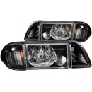 ANZO 1987-1993 Ford Mustang Crystal Headlights Black w/ Corner Lights 2pc - anz121192