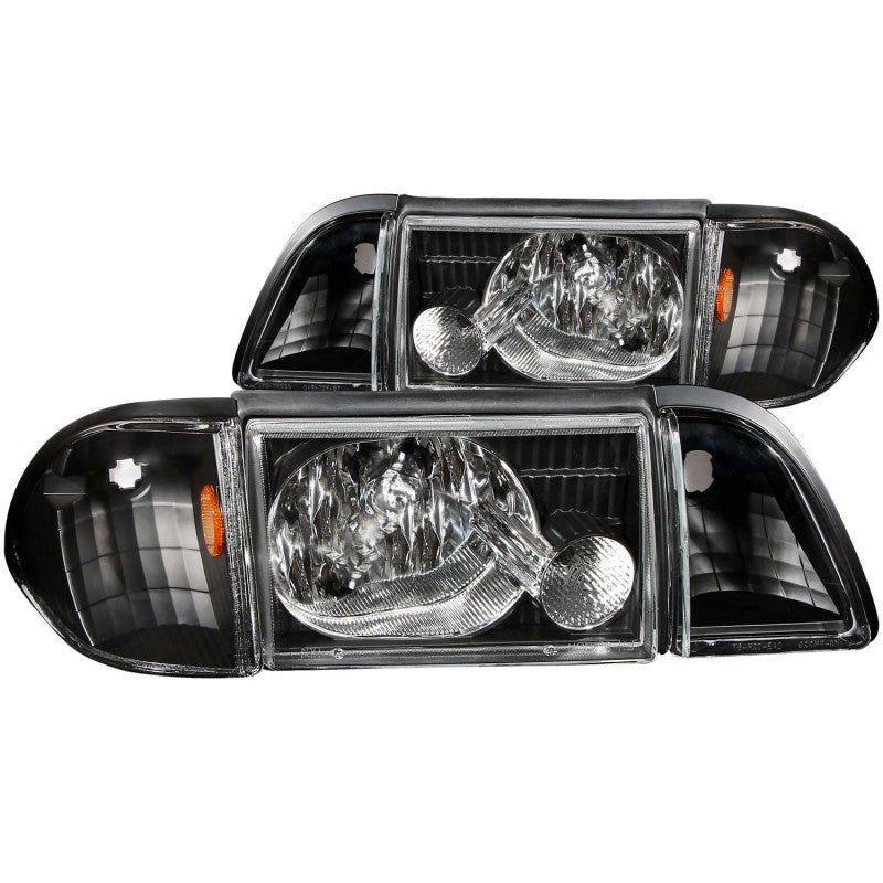 ANZO 1987-1993 Ford Mustang Crystal Headlights Black w/ Corner Lights 2pc - anz121192