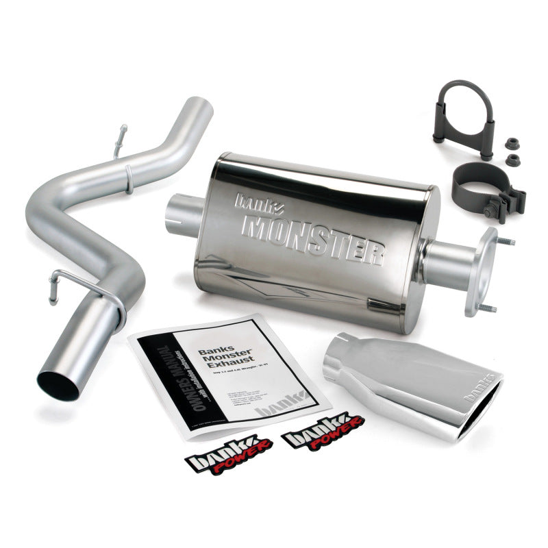 Banks Power 00-03 Jeep 2.5/4.0L/Wrangler (2-Bolt Cat) Monster Exh Sys - SS Single Exh w/ Chrome Tip - gbe51313