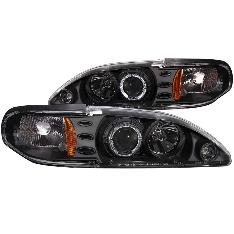 ANZO 1994-1998 Ford Mustang Projector Headlights w/ Halo Black 1pc - anz121038