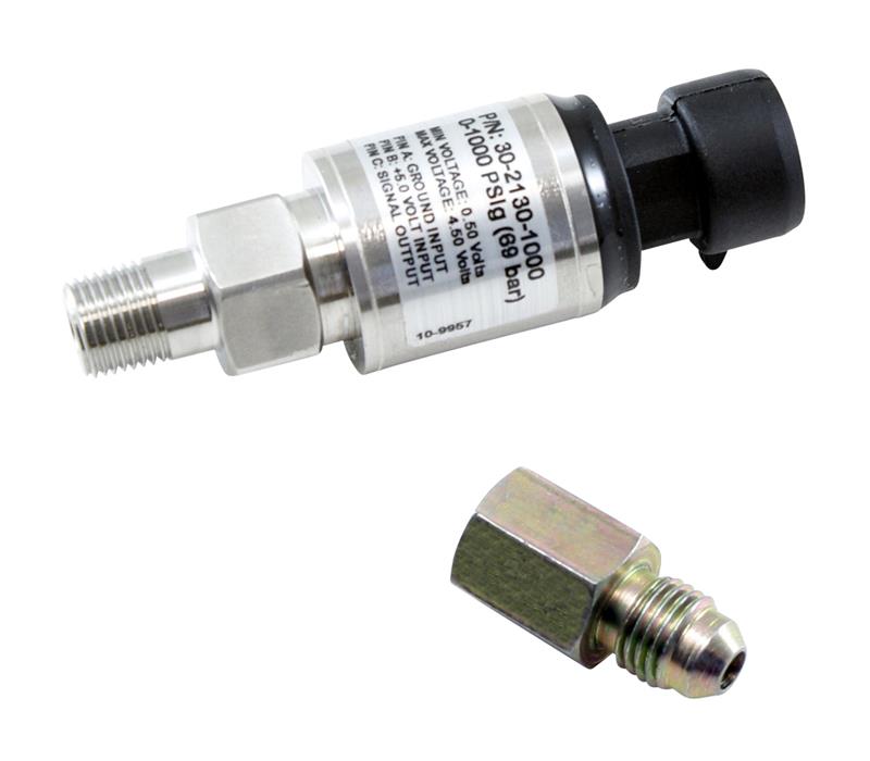 AEM 1000 PSIg Stainless Sensor Kit - 1/8in NPT Male Thread to -4 Adapter - aem30-2130-1000