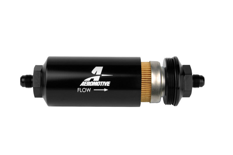 Aeromotive In-Line Filter - (AN-6 Male) 10 Micron Fabric Element Bright Dip Black Finish - aer12347