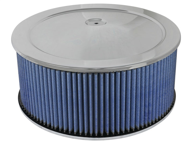 aFe MagnumFLOW Air Filters Round Racing P5R A/F Chrome Assy 14x6: Blk/Blue E/M - afe18-21404