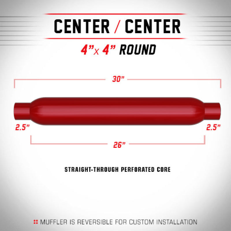 MagnaFlow Muffler Red Pack Series Glasspack 4in Rd 26in Body Length 2.5in/2.5in Inlet/Outlet - mag13146