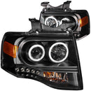 ANZO 2007-2014 Ford Expedition Projector Headlights w/ Halo Black - anz111113