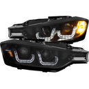 ANZO 2012-2015 BMW 3 Series Projector Headlights w/ U-Bar Black (HID Compatible) - anz121506