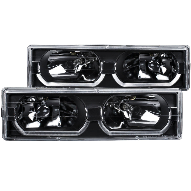 ANZO 1988-1998 Chevrolet C1500 Crystal Headlights Black w/ Low - Brow - anz111299