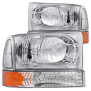 ANZO 2000-2004 Ford Excursion Crystal Headlights Chrome w/ LED 1pc - anz111081
