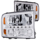 ANZO 2000-2004 Ford Excursion Crystal Headlights Chrome w/ LED 1pc - anz111088
