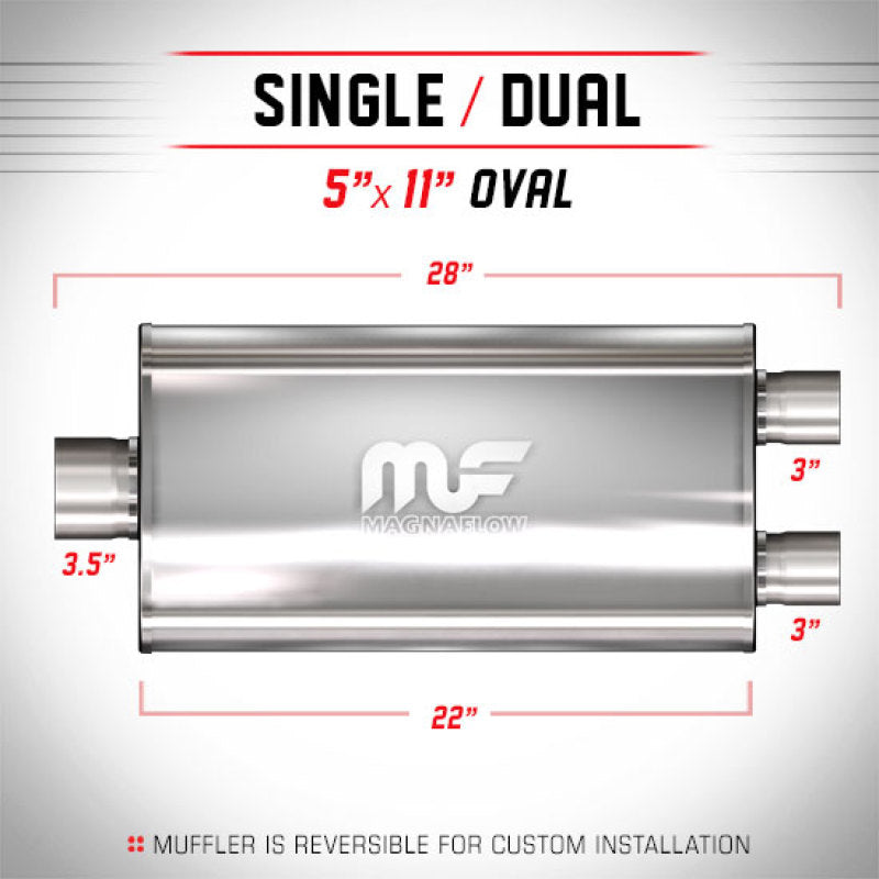 MagnaFlow Muffler 409SS 22x5x11 3/3.5 D/C 6L - mag12595