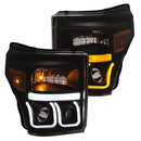 ANZO 11-16 Ford F-150 Super Duty Projector Headlights w/ U-Bar Switchback Black w/ Amber - anz111386