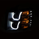ANZO 2007-2013 Chevrolet Silverado 1500/2500 Projector Headlights w/ U-Bar Switchback Black w/ Amber - anz111384