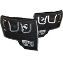 ANZO 2009-2014 Ford F-150 Projector Headlights w/ U-Bar Black Amber (HID TYPE) (WITHOUT HID KIT) - anz111351