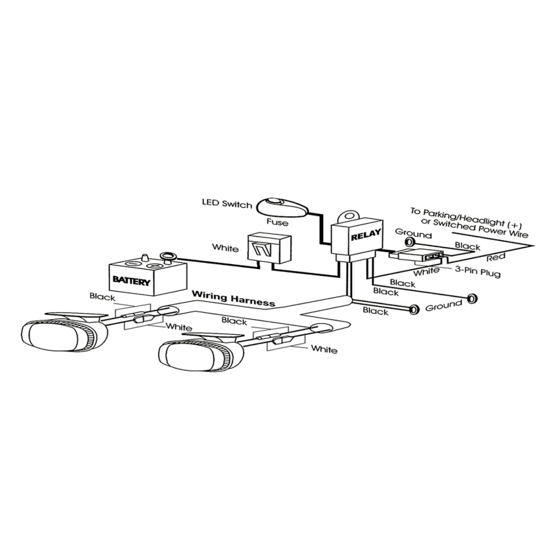 ANZO 12V Wiring Kit Universal 12V Auxiliary Wiring Kit w/ Illuminated Switch - anz851062