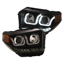 ANZO 14-18 Toyota Tundra w/ LED DRL Projector Headlights w/ U-Bar Switchback Black w/ DRL - anz111387