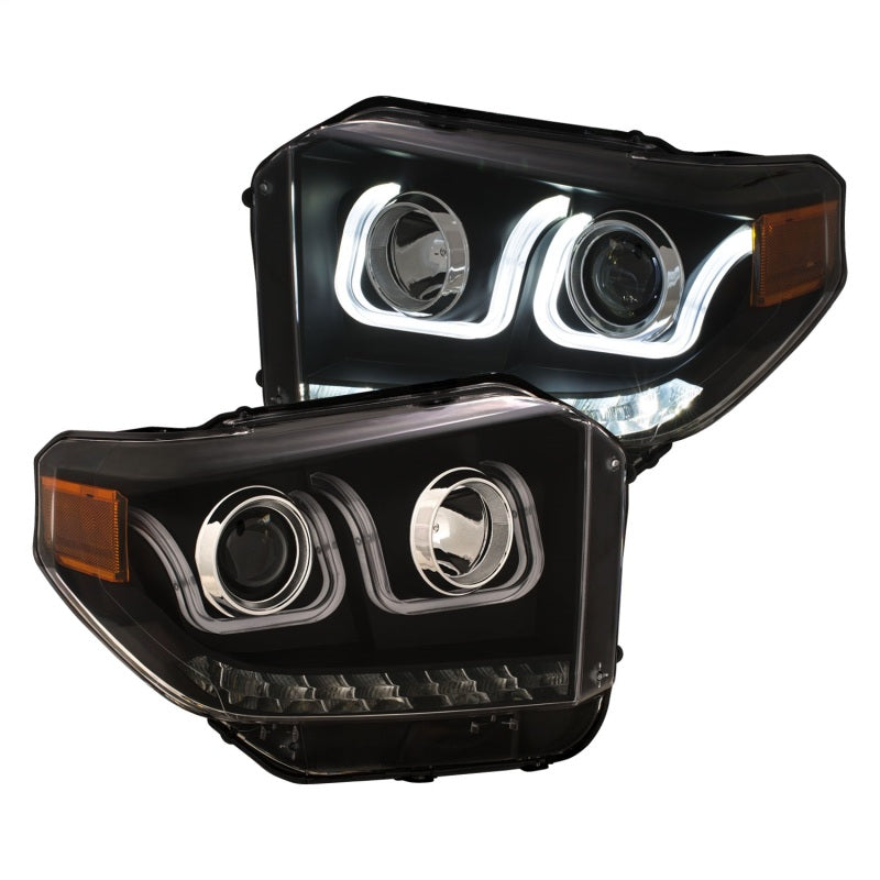 ANZO 14-18 Toyota Tundra w/ LED DRL Projector Headlights w/ U-Bar Switchback Black w/ DRL - anz111387