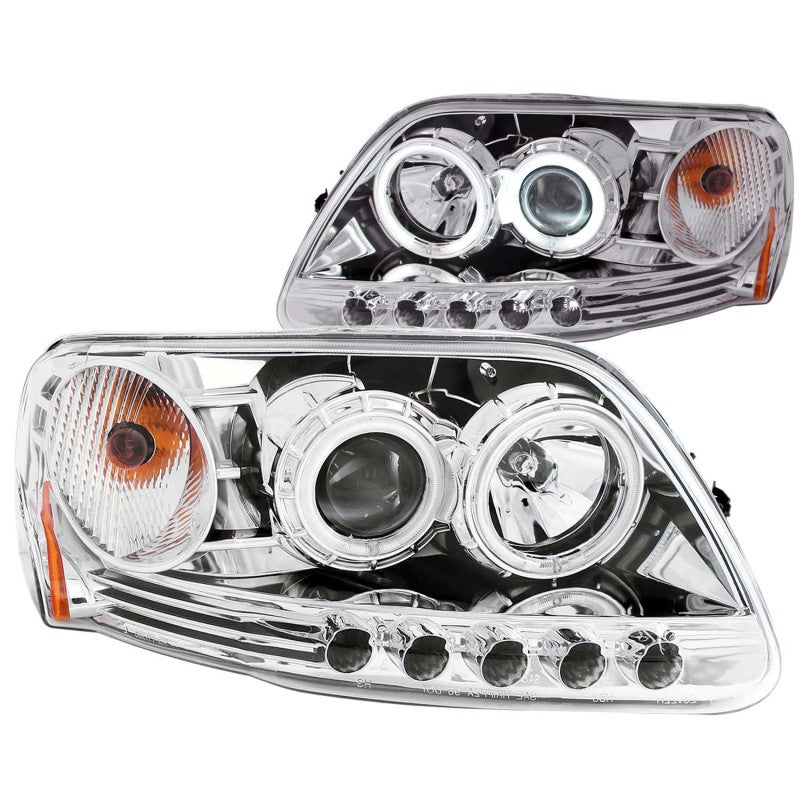 ANZO 1997.5-2003 Ford F-150 Projector Headlights w/ Halo Chrome 1pc - anz111054