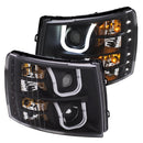 ANZO 2007-2013 Chevrolet Silverado 1500/2500 Projector Headlights w/ U-Bar Switchback Black w/ Amber - anz111384