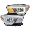 ANZO 2016-2017 Toyota Tacoma Projector Headlights w/ Plank Style Design Chrome/Amber w/ DRL - anz111380