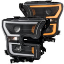 ANZO 2015-2016 Ford F-150 Projector Headlights w/ Plank Style Switchback Black w/ Amber - anz111357