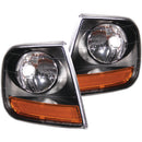 ANZO Corner Lights 1997-2003 Ford F-150 HARLEY DAVIDSON Style Corner Lights Black w/ Amber Reflector - anz521040