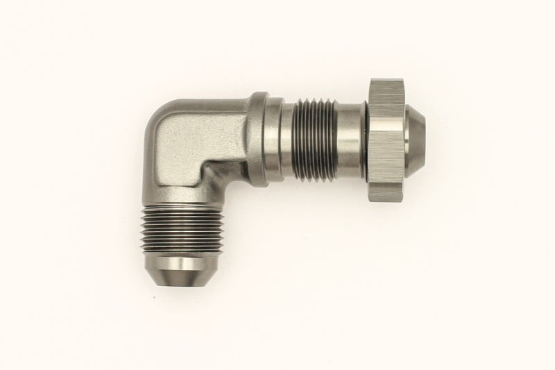 DeatschWerks 8AN Male Flare To 8AN Male Flare Bulkhead Adapter 90-Degree (Incl. Nut) - dw6-02-0711