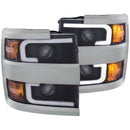 ANZO 2015-2016 Chevrolet Silverado Projector Headlights w/ Plank Style Design Black w/ Amber - anz111359