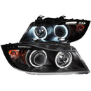 ANZO 2006-2008 BMW 3 Series E90-E91 Projector Headlights w/ Halo w/ LED Bar Black (CCFL) - anz121335