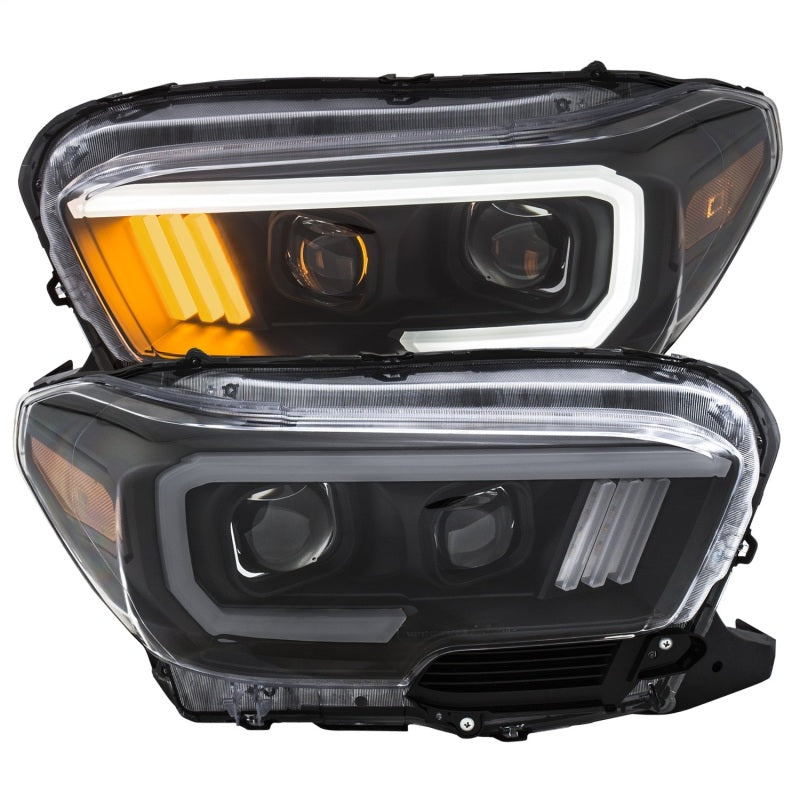 ANZO 2016-2017 Toyota Tacoma Projector Headlights w/ Plank Style Design Black/Amber w/ DRL - anz111379