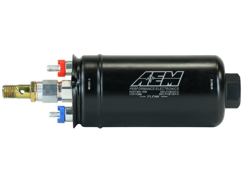 AEM 400LPH High Pressure Inline Fuel Pump - M18x1.5 Female Inlet to M12x1.5 Male Outlet - aem50-1009