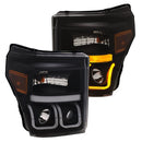 ANZO 11-16 Ford F-150 Super Duty Projector Headlights w/ U-Bar Switchback Black w/ Amber - anz111386