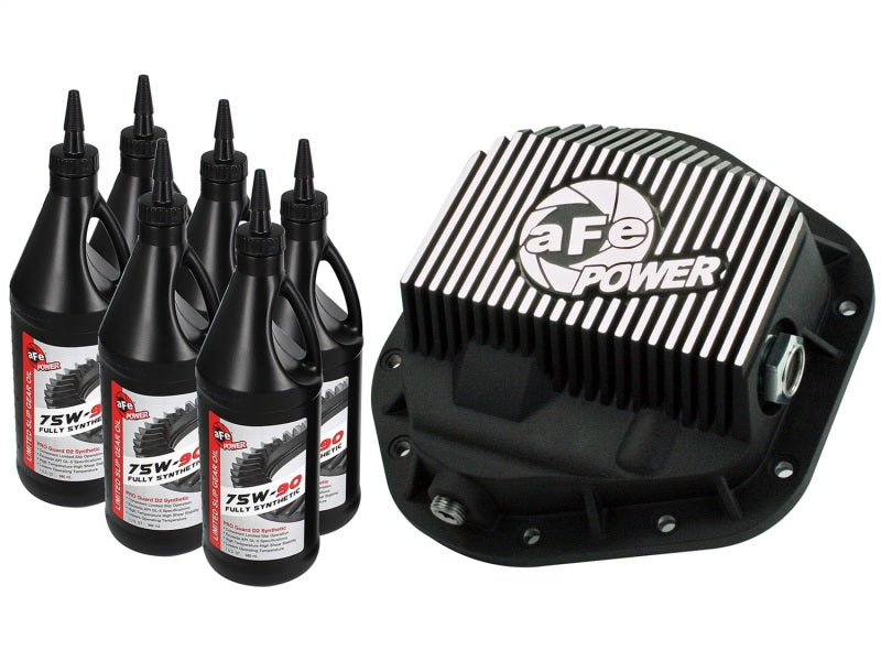 aFe Power Front Diff Cover w/ 75W-90 Gear Oil 5/94-12 Ford Diesel Trucks V8 7.3/6.0/6.4/6.7L (td) - afe46-70082-WL