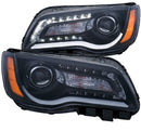 ANZO 2011-2014 Chrysler 300 Projector Headlights w/ Plank Style Design Black - anz121495