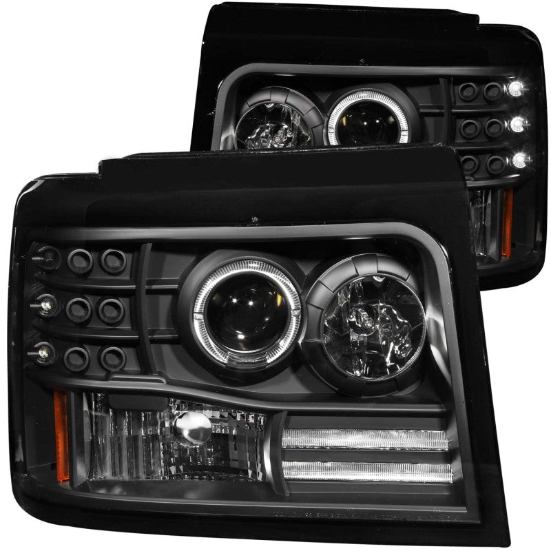 ANZO 1992-1996 Ford F-150 Projector Headlights w/ Halo Black w/ Side Markers and Parking Lights - anz111184
