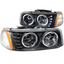 ANZO 1999-2006 Gmc Sierra 1500 Crystal Headlights w/ Halo and LED Black - anz111207