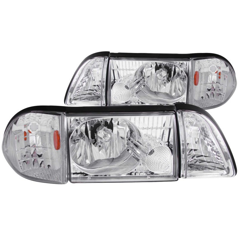 ANZO 1987-1993 Ford Mustang Crystal Headlights Chrome w/ Corner Lights 2pc - anz121195
