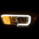 ANZO 2016-2017 Toyota Tacoma Projector Headlights w/ Plank Style Design Chrome w/ Amber - anz111378