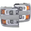 ANZO 2015-2016 Chevrolet Silverado Projector Headlights w/ Plank Style Design Chrome w/ Amber - anz111360