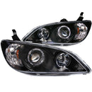 ANZO 2004-2005 Honda Civic Projector Headlights w/ Halo Black - anz121059