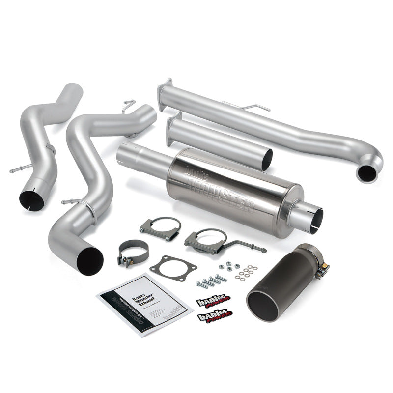 Banks Power 01-04 Chevy 6.6L Ec/CCSB Monster Exhaust System - SS Single Exhaust w/ Black Tip - gbe48629-B