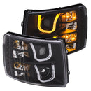 ANZO 2007-2013 Chevrolet Silverado 1500/2500 Projector Headlights w/ U-Bar Switchback Black w/ Amber - anz111384