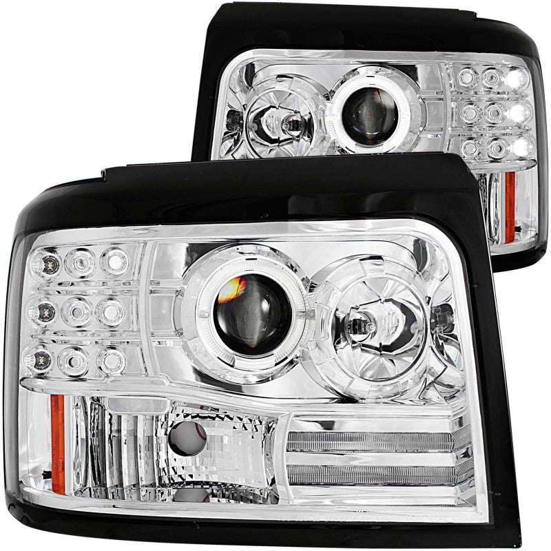 ANZO 1992-1996 Ford F-150 Projector Headlights w/ Halo Chrome w/ Side Markers and Parking Lights - anz111183