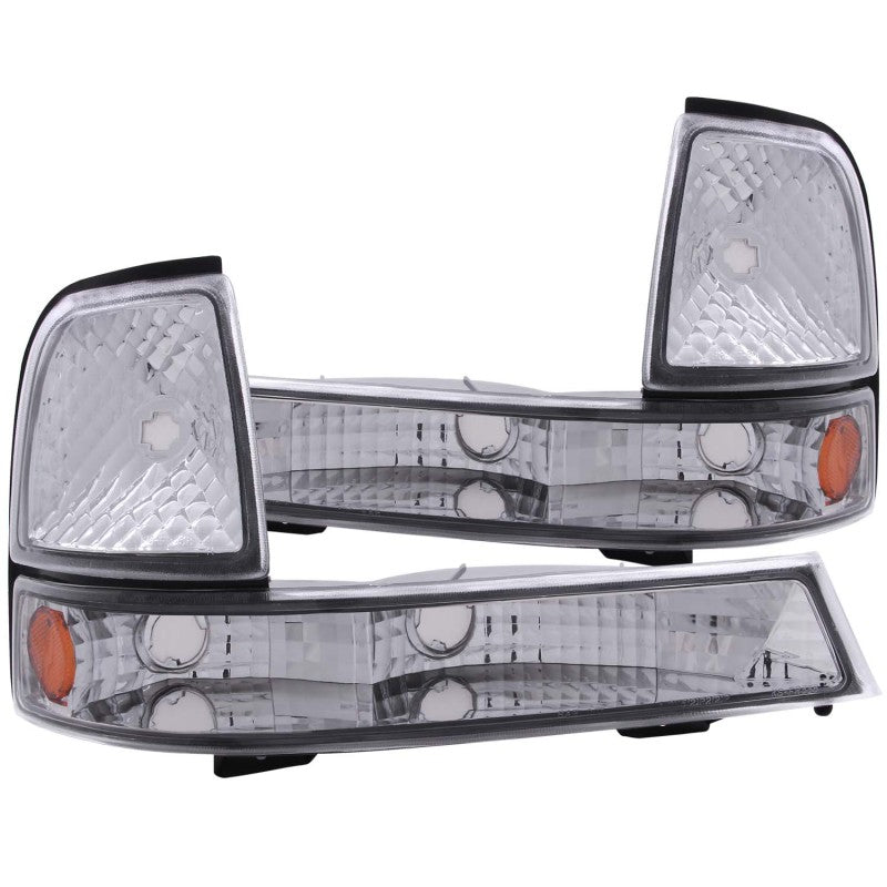 ANZO 1998-2000 Ford Ranger Euro Parking Lights Chrome w/ Amber Reflector - anz511003