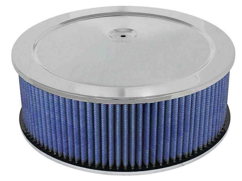 aFe MagnumFLOW Air Filters Round Racing P5R A/F Chrome Assy 14x5: Blk/Blue E/M - afe18-21403