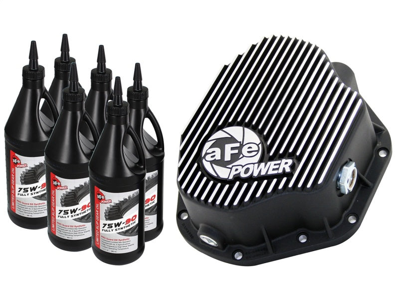 aFe Power Cover Diff Rear Machined w/ 75W-90 Gear Oil Ford Diesel Trucks 86-11 V8-6.4/6.7L (td) - afe46-70032-WL