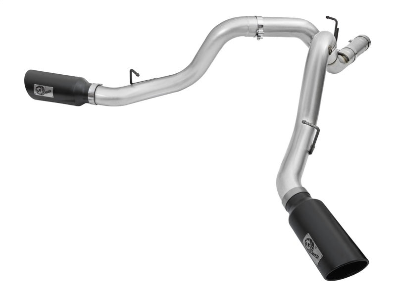 aFe Atlas Exhaust 4in Dual DPF-Back Al Steel w/ Black Tips 16-17 GM Diesel Truck V8-6.6L (td) LML - afe49-04080-B