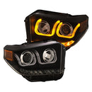 ANZO 14-18 Toyota Tundra w/ LED DRL Projector Headlights w/ U-Bar Switchback Black w/ DRL - anz111387